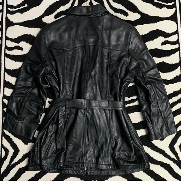 Vintage Y2K Lamb’s Leather Belted Trench Coat Size XL - Picture 6 of 12